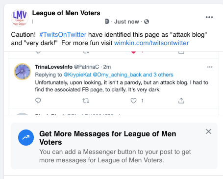 league of men voters identified as attack blog and very dark by twit on twitter @PatrinaC TrinaLovesInfo