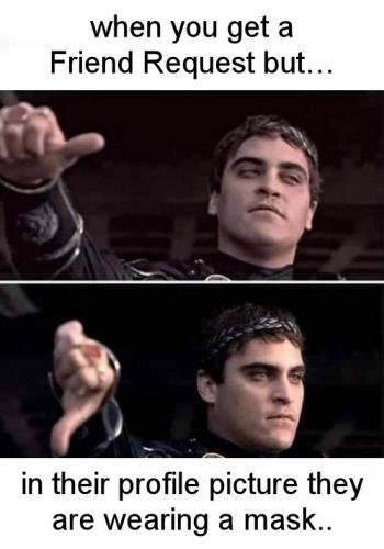 when you get a Friend Request but in their profile they are wearing a mask
