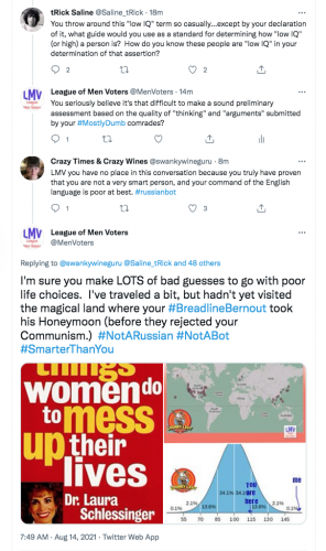 @swankywineguru russian bot claim and intelligence low iq bad guess