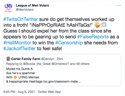 @Danilyn Carter Family Farm twits on twitter inappropriate hashtags lying meme