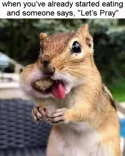 when youve already started eating and someone says lets pray