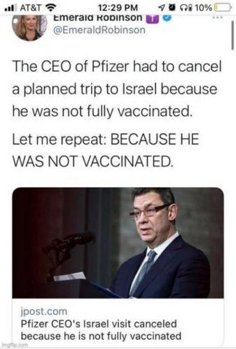 Phizer CEO not vaxxed