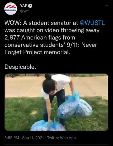 9/11/2021 P.O.S. Palestinian student Fadel Alkilali caught throwing away 2,977  American flags