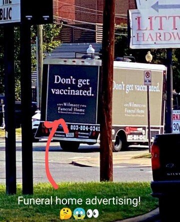 Don't Vax warning by Funeral Home