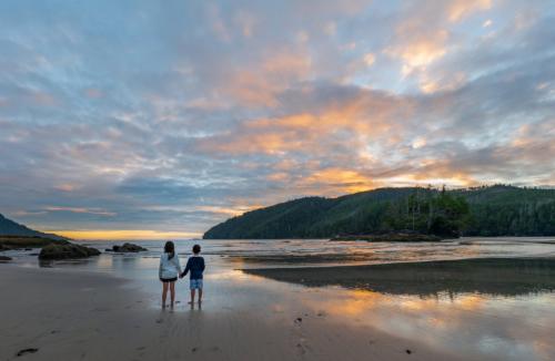 Kids on beautifull beach sunset