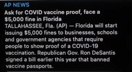 FL. ASK FOR VAXX PROOF 5,000 FINE