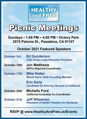 Pasadena, CA - Oct 2021 - Healthy and Free Picnic Meetings