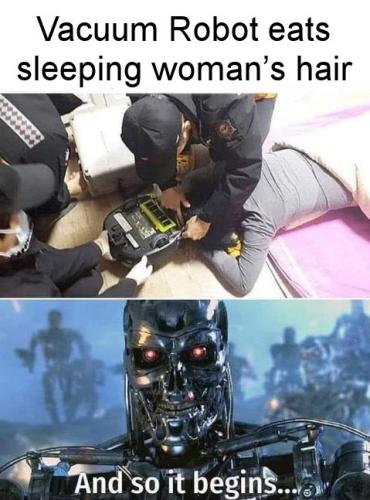 Vacuum Robot eats sleeping womans hair