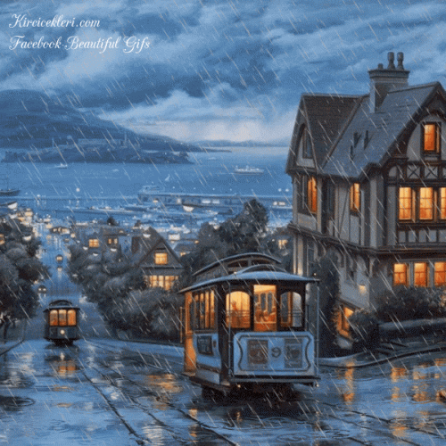 SF cable car in rain
