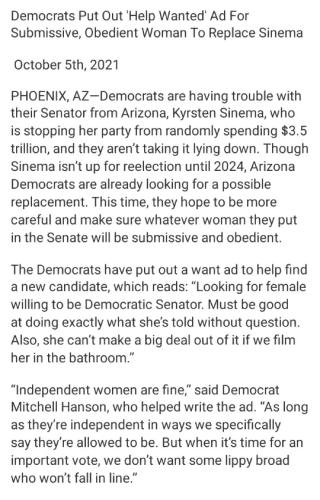 Democrats Put Out Help Wanted Ad For Submissive Obedient Woman