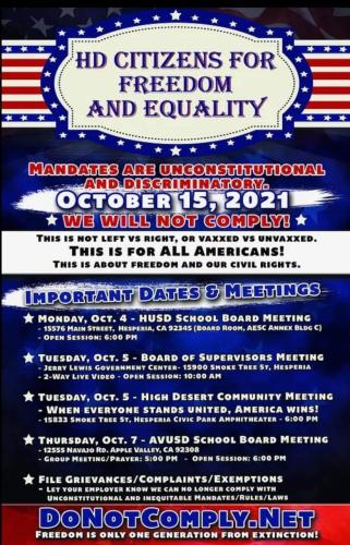 High Desert, CA (Hisperia, Apple Valley) Citizens for Freedom - Oct Schedule