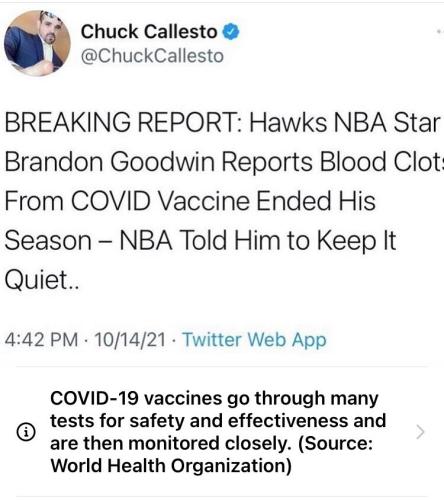 NBA covid vax blood clots