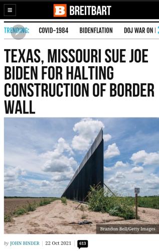 Texas, Missouri Sue Joe Biden for Halting Construction of Border Wall