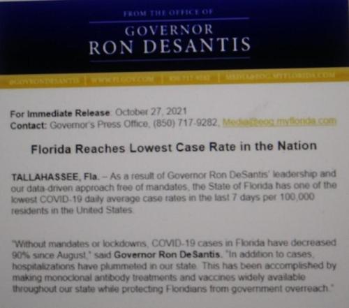 FLORIDA LOWEST CASE RATE IN NATION