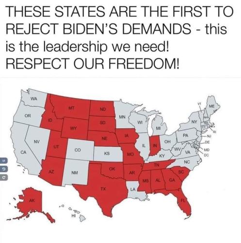 These are the States in Red with back bones to say no to pedophile china Joe