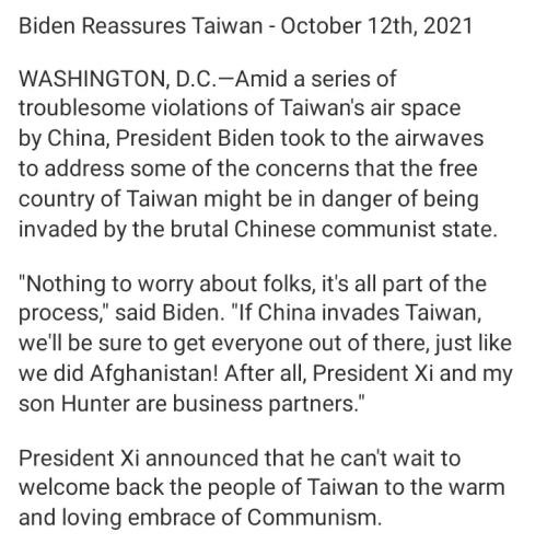 Biden Reassures Taiwan