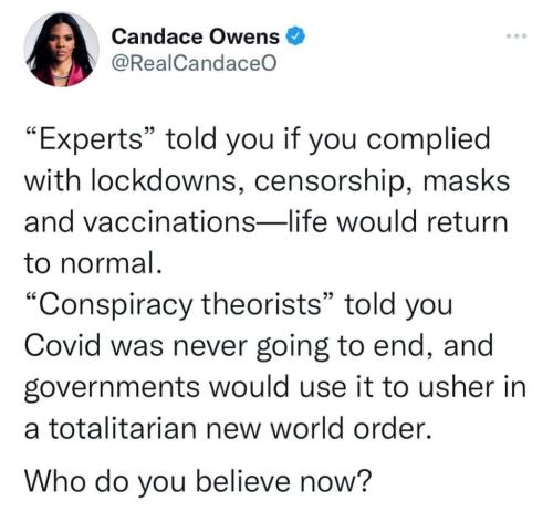 big lie @realcandaceo candace owens experts vs conspiracy theorists nwo fascism totalitarian complied return normal