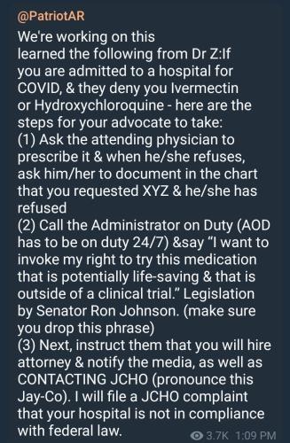 @patriot2nurse ivermectin denial of care hospital protocol