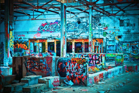 Abandoned building changing colors
