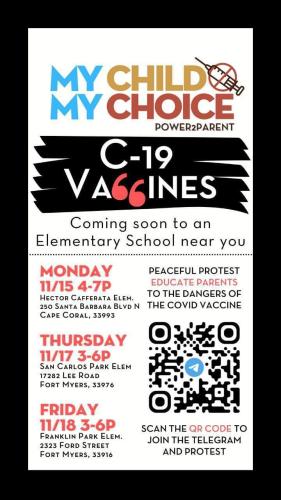 Florida - Nov 15, 17 & 18 - Vaccine Education Outside of Elementary Schools