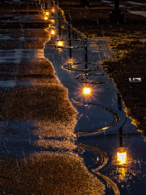 Light reflection on rainy street
