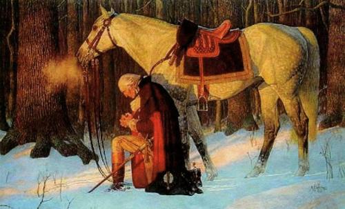 George-Washington-praying at-Valley-Forge