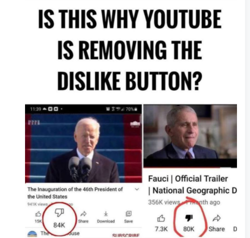 YT disabling dislike button