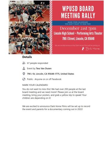 Lincoln, CA - Dec 21 - Rally and School Board Meeting