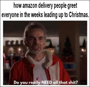 how amazon delivery people greet everyone in the weeks leading up to Christmas