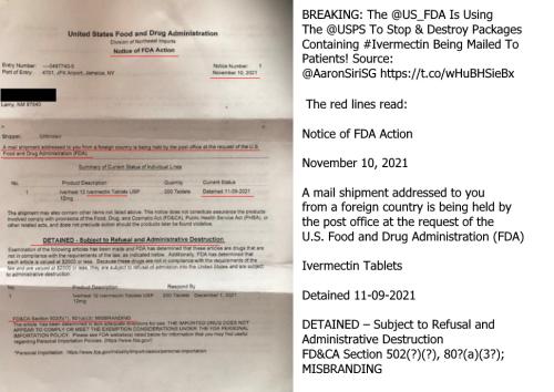 fda using post office to destroy patients Ivermection