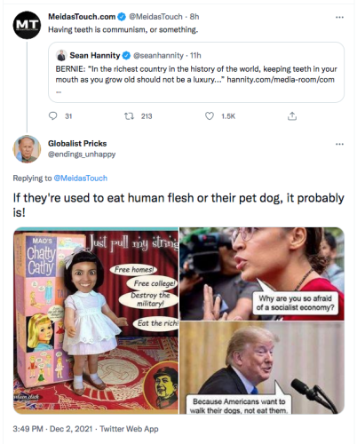 @meidastouch beerbongboys mufflerheads having teeth is communism joke punchline eat pets eat human flesh cannibalism