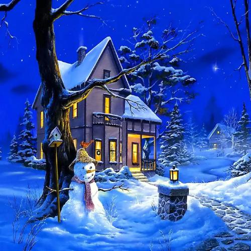 Winter home and snowman