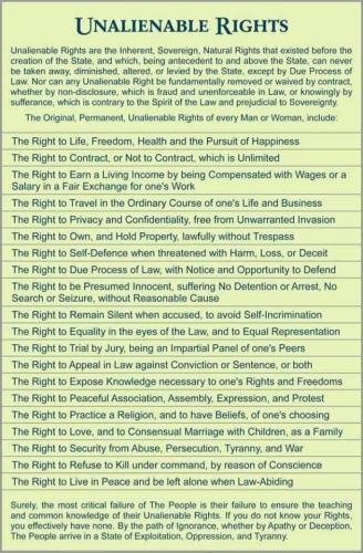 Unalienable Rights list