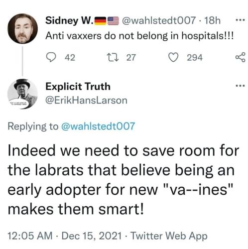 joke punchline health marxism antivaxxers denial of medical care leave room early adopter new vaccines