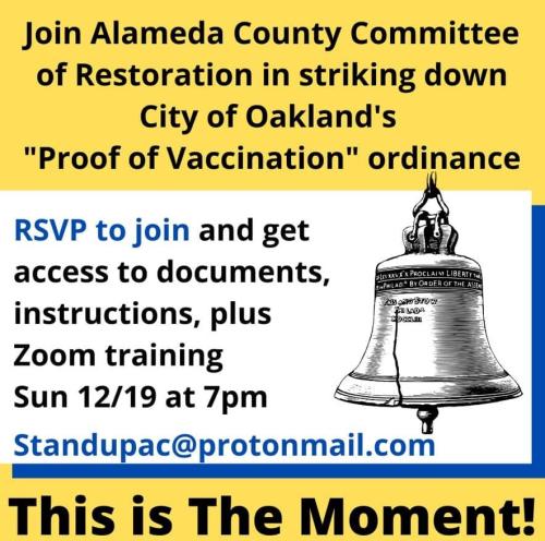 Alameda County, CA - Dec 19 - Zoom Training Against Vaxx Passport