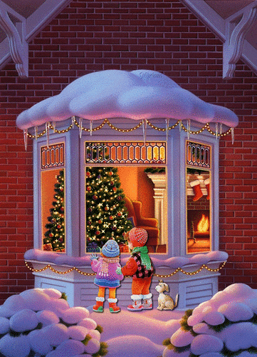 Kids watching xmas tree