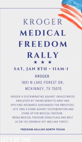 McKinney, Texas - Jan 8, 2022 - Kroger Medical Freedom Rally