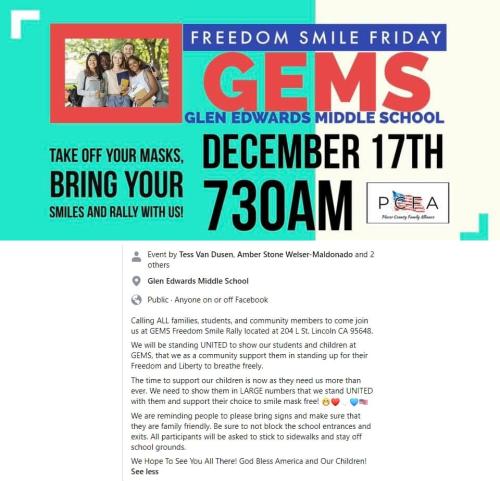 Lincoln, CA - Dec 17 - Maskless Rally at Glen Edwards Middle School