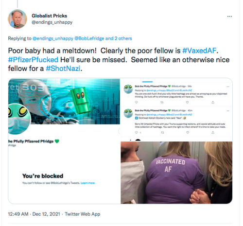 @boblefridge vaxxedaf meltdown pfizer pfucked Screen Shot 2021-12-12 at 12.49.59 AM