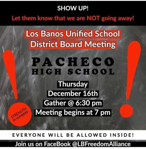Los Banos, CA - Dec 16 - School Board Meeting