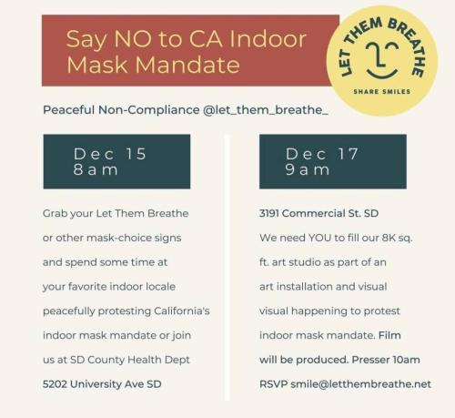 San Diego, CA - Dec 15 and Dec 17 - Protest Mask Mandates