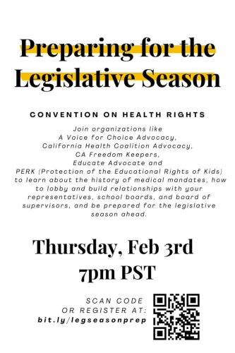 CA - Feb 3, 2022 - Preparing for the Legislative Session - Convention on Health Rights