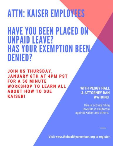 Kaiser Employees - Jan 6, 2022 - Workshop on Denied Medical Exemptions