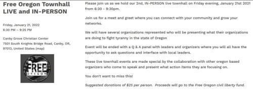Canby, Oregon - Jan 21, 2022 - Free Oregon Town Hall