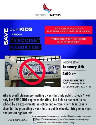 Missouri City, Texas - Jan 5, 2022 - Protest Vaccine Clinic