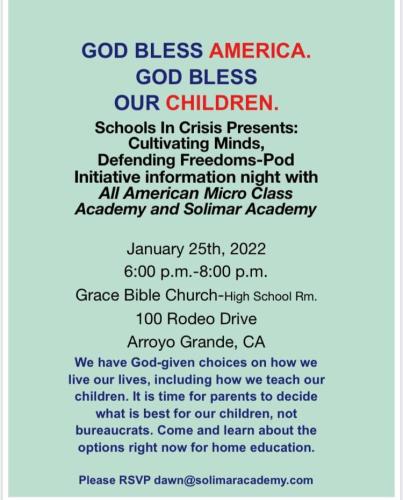 Arroyo Grande, Ca - Jan 25, 2022 - Home Education Options