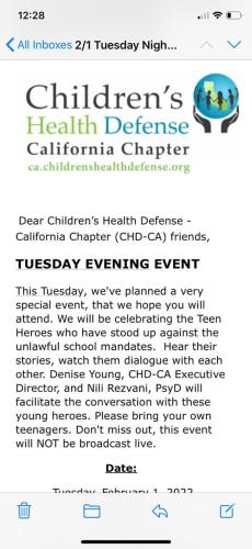 Santa Monica, Ca - Feb 1, 2022 - Children's Health Defense CA Chapter Honors Teen Heroes