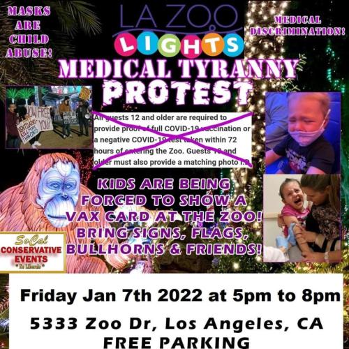 Los Angeles, CA - Jan 7, 2022 - Protest Vax Cards Required for Entry to LA Zoo