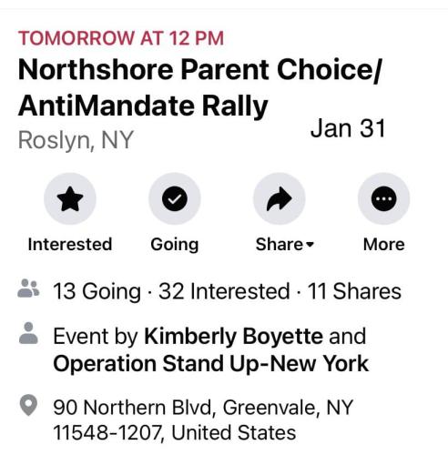 Greenvale, New York - Jan 31, 2022 - Anti Mandate Rally