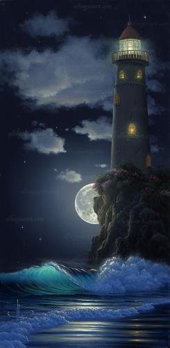 Lighthouse at Night - portrait view